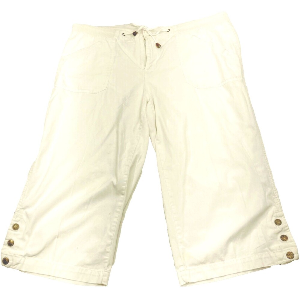 Living Planet Capri Pants Wide Leg Baggy WHITE 12 Elastic String Boho Y2K Preppy